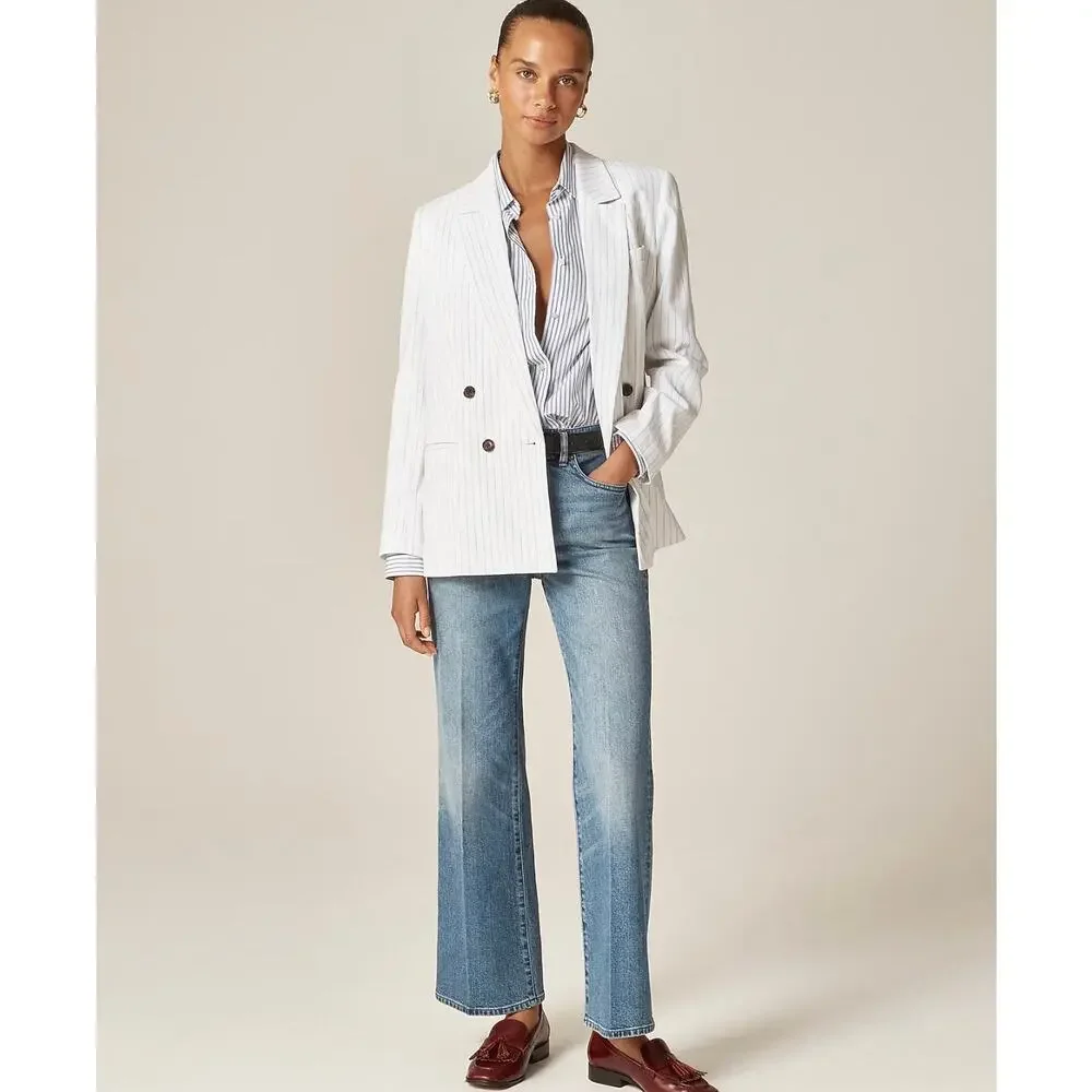 J. Crew Jules classic-fit shirt in striped cotton poplin in Blue Stripe NWT 12